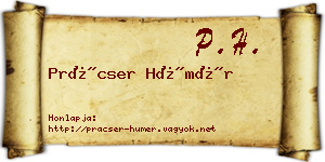 Prácser Hümér névjegykártya
